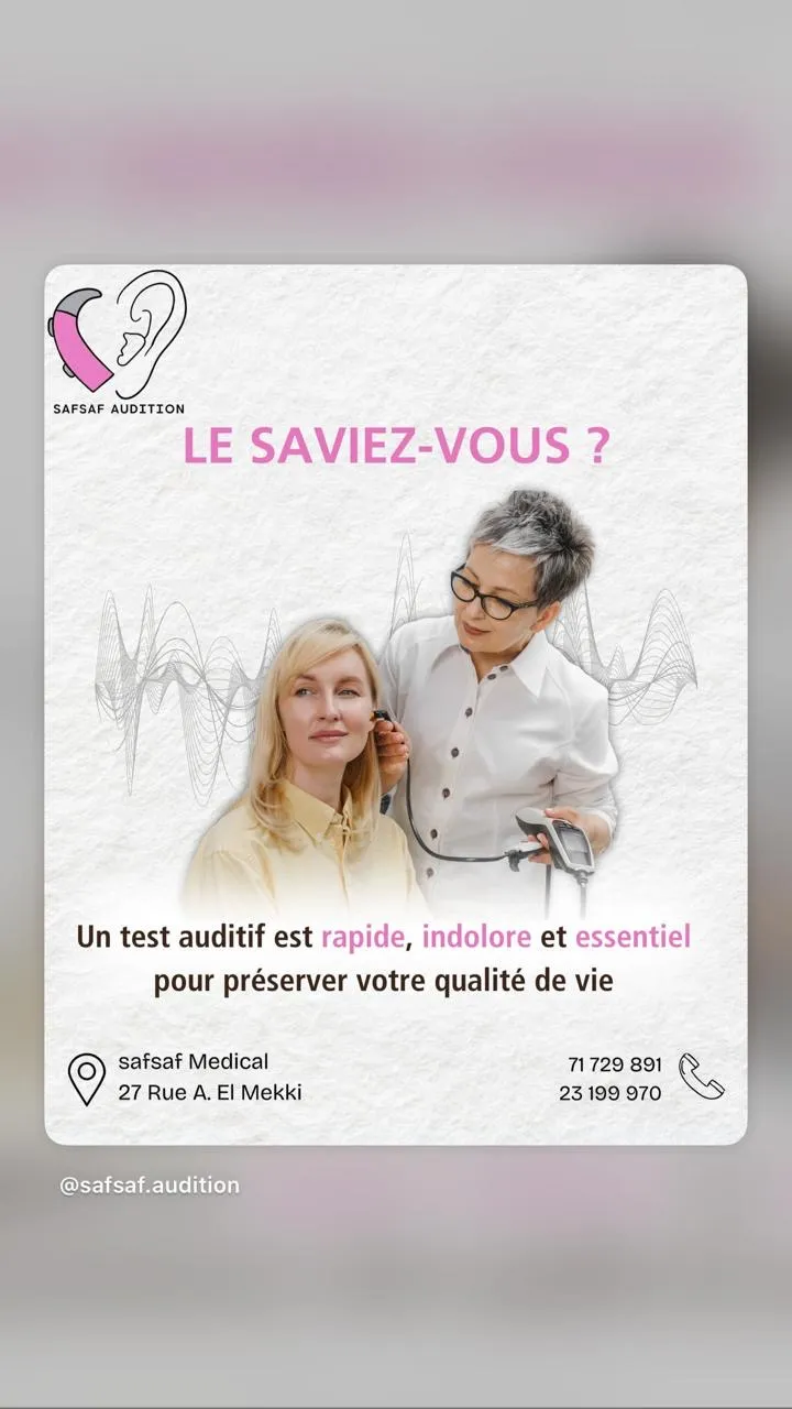 Publication Instagram Safsaf Audition : le saviez-vous, un test auditif est rapide et indolore